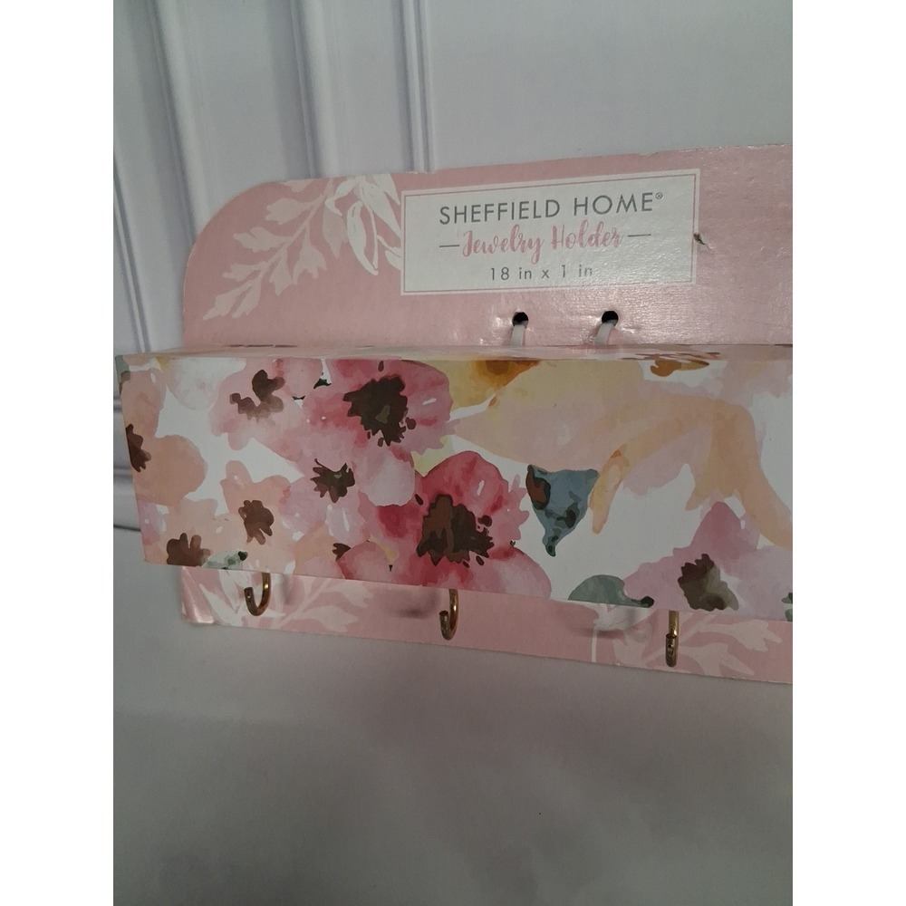 Floral Jewelry Holder/Organizer Wall Mounted 17-3/4 x 1-1/2 inches w/ 9 Hooks